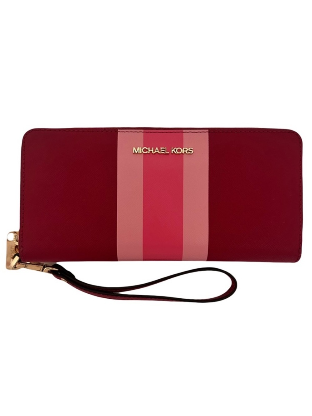 Michael Kors Berry Pink Center Stripe Large Continental Leather Wallet Wristlet
